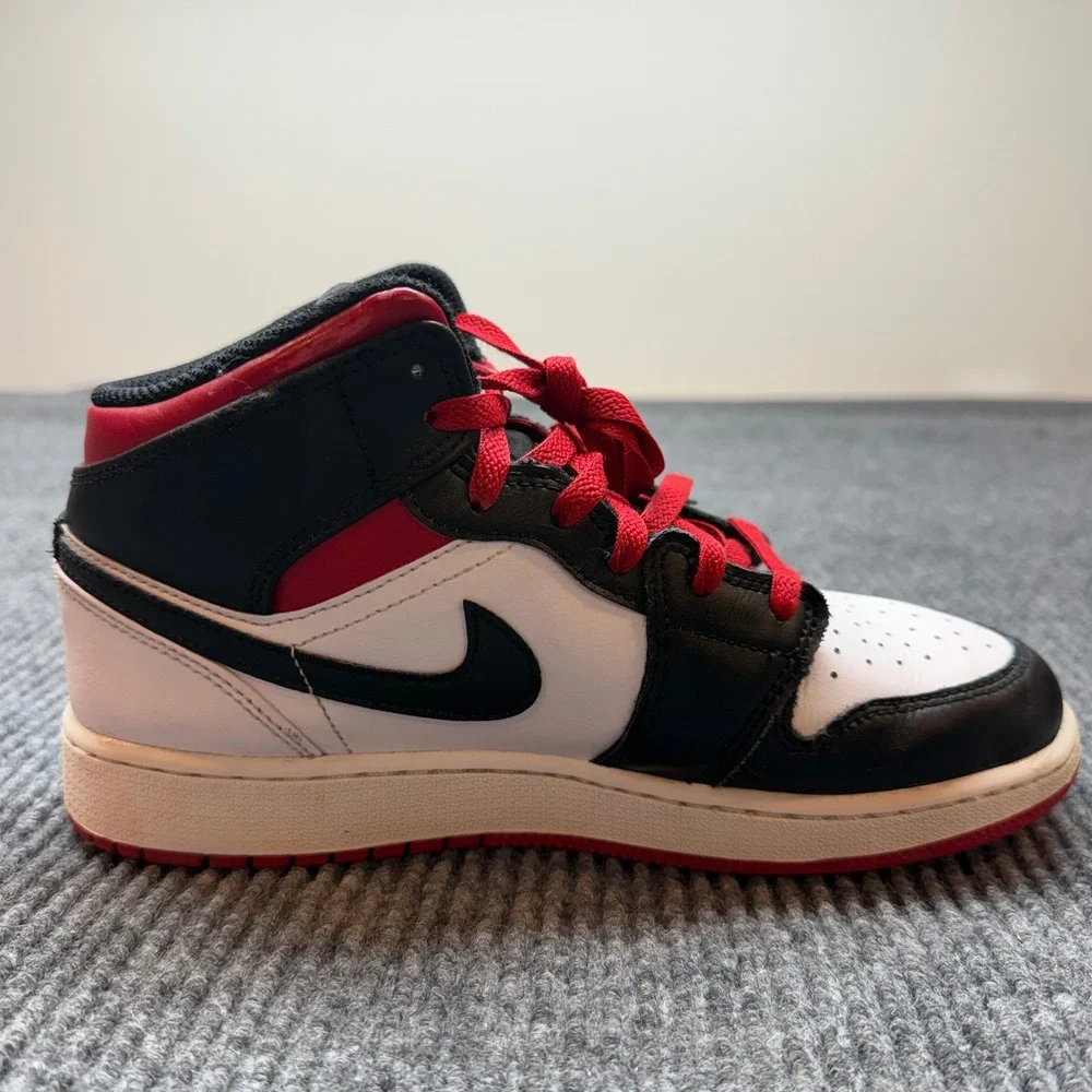Nike Jordan 1 Mid White Black Red Sneakers Youth 6Y Retro High Top Basketball